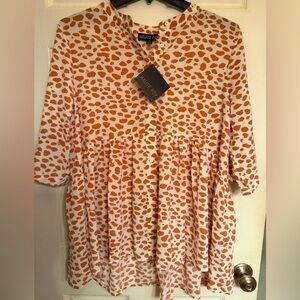 Haute Fox Pink and White Patterned Blouse NWT